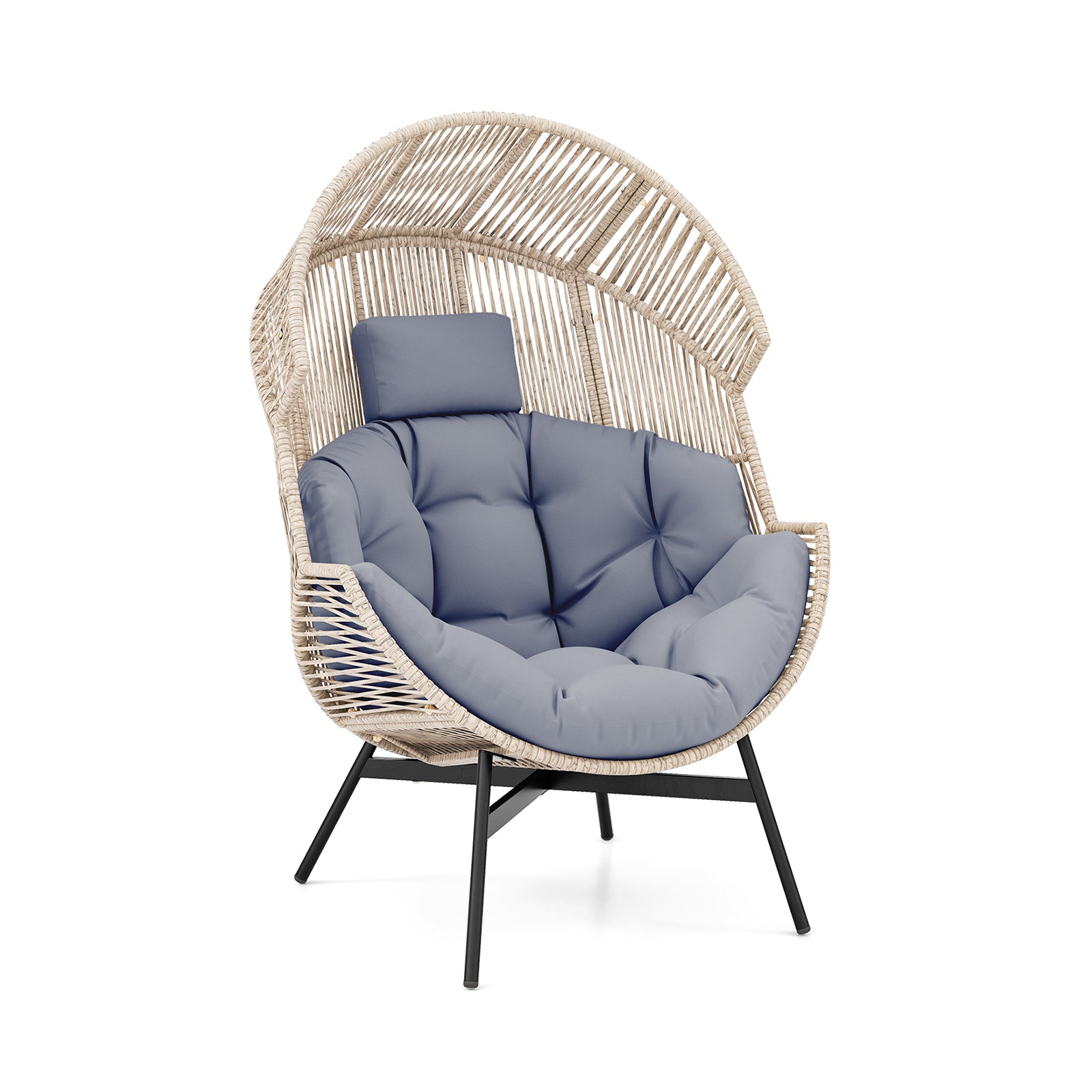 Wicker Oversized Egg Style Chair with Cushions and Headrest, Gray Outdoor Chaise Lounges at Gallery Canada