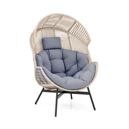 Wicker Oversized Egg Style Chair with Cushions and Headrest, Gray Outdoor Chaise Lounges at Gallery Canada