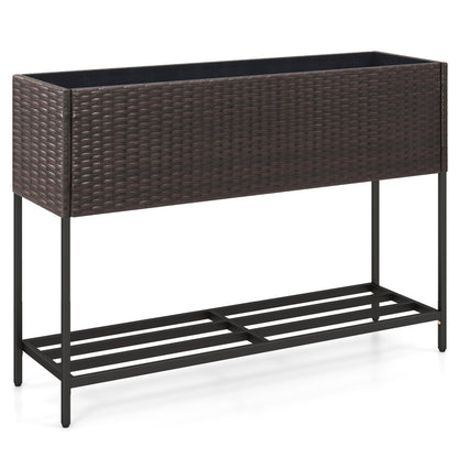 Plate-bande surélevée en osier, 4x2 pieds, avec étagère de rangement, espaces de drainage, marron