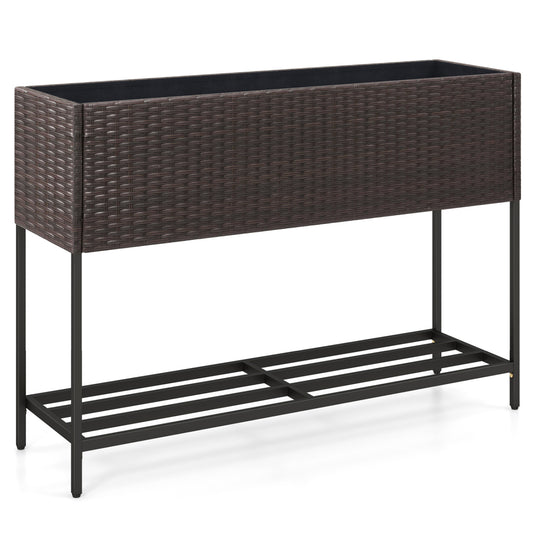 Wicker Raised Garden Bed, 4x2 Feet, With Storage Shelf, Drainage Gaps, Brown Raised Garden Beds Brown at Gallery Canada