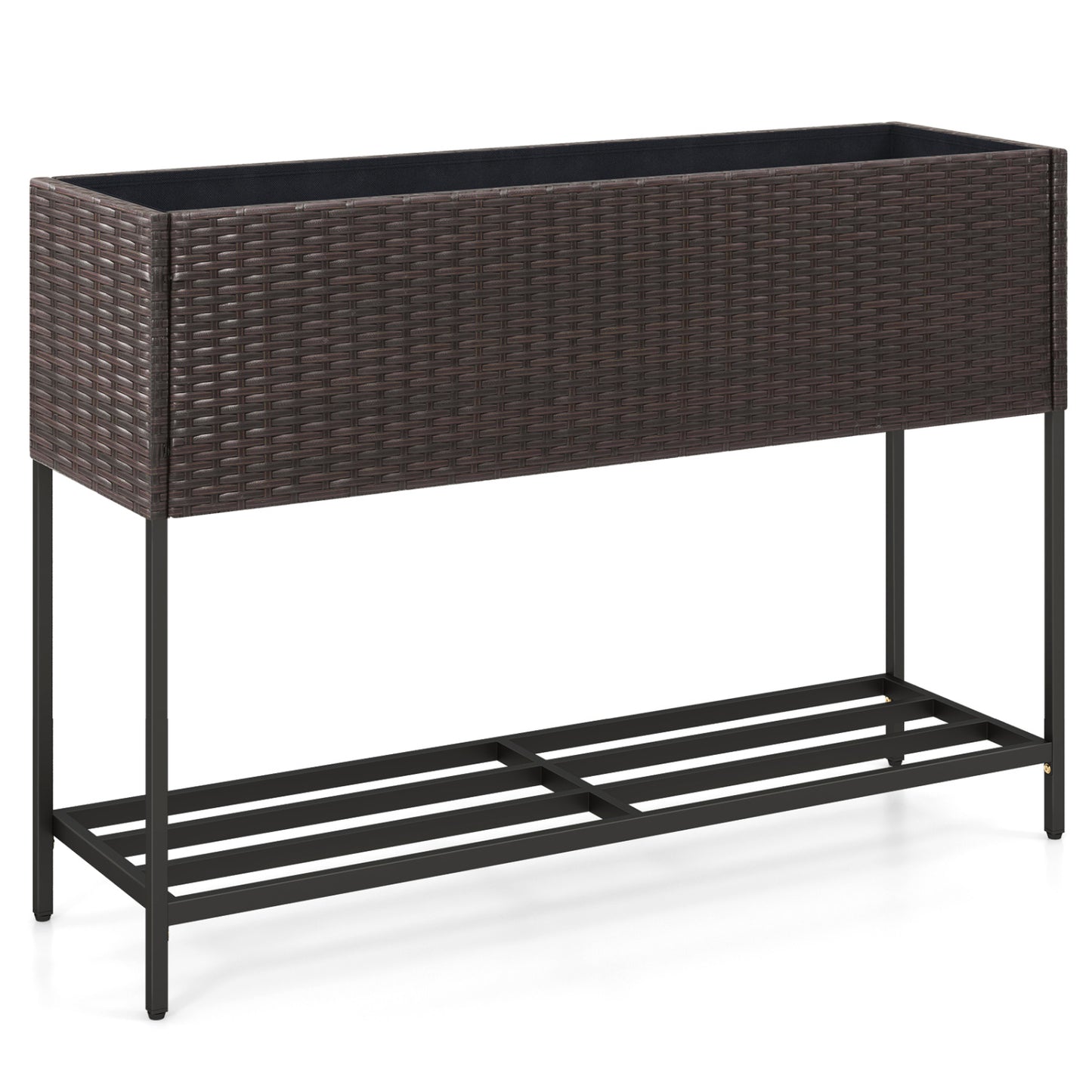 Plate-bande surélevée en osier, 4x2 pieds, avec étagère de rangement, espaces de drainage, marron
