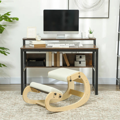 Ergonomic Kneeling Chair, Adjustable Rocking Wood Stool, Cream White Office Chairs at Gallery Canada
