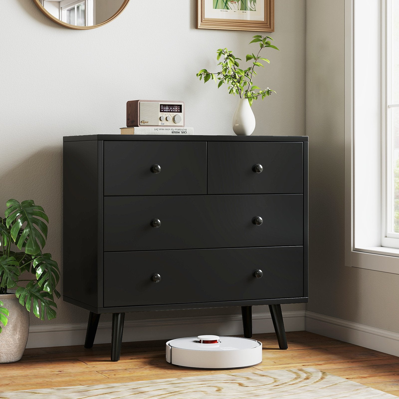 Wide Wooden Dresser with 4 Drawers for Bedroom Living Room, Black Dressers & Chests at Gallery Canada