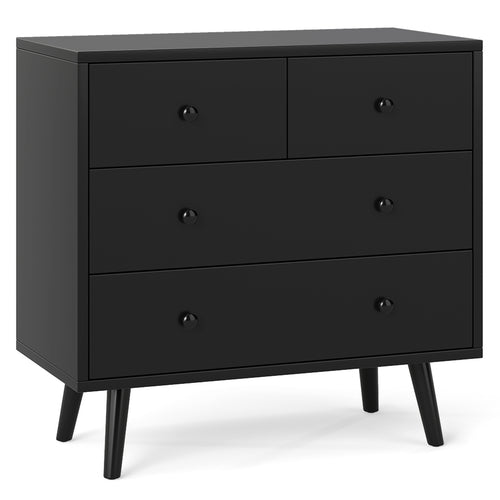 Wide Wooden Dresser with 4 Drawers for Bedroom Living Room, Black