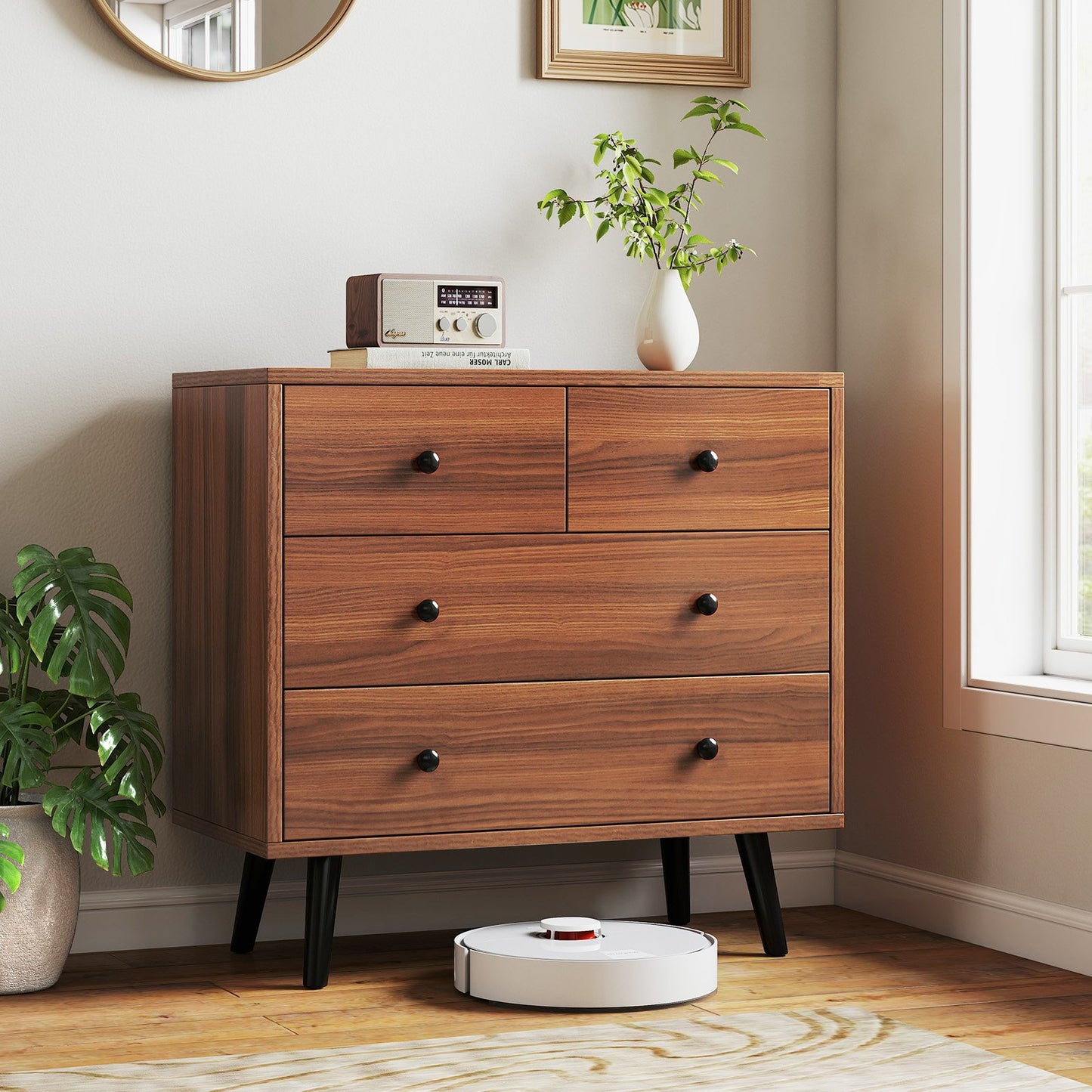 Wide Wooden Dresser with 4 Drawers for Bedroom Living Room, Walnut Dressers & Chests at Gallery Canada