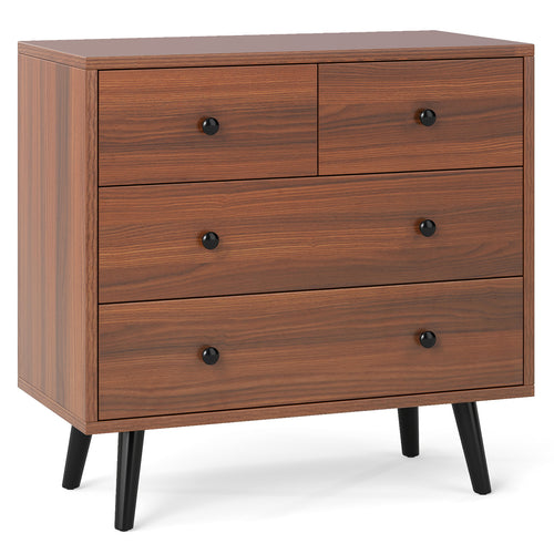 Wide Wooden Dresser with 4 Drawers for Bedroom Living Room, Walnut