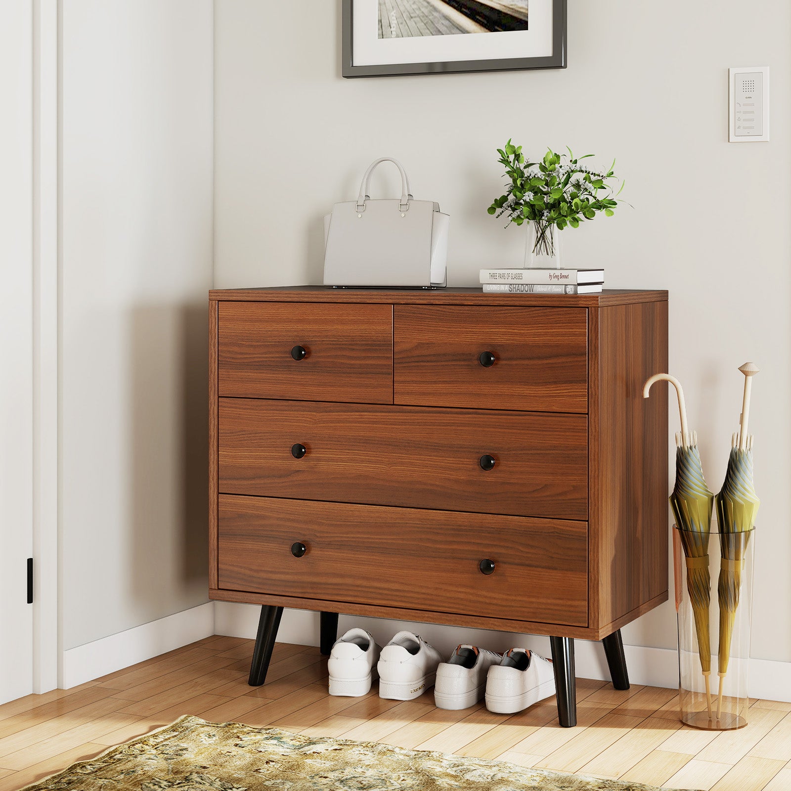 Wide Wooden Dresser with 4 Drawers for Bedroom Living Room, Walnut Dressers & Chests at Gallery Canada