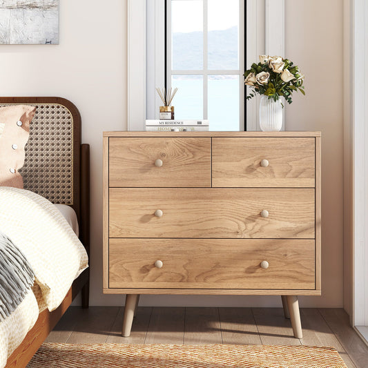 Wide Wooden Dresser with 4 Drawers for Bedroom Living Room, Natural Dressers & Chests Natural at Gallery Canada