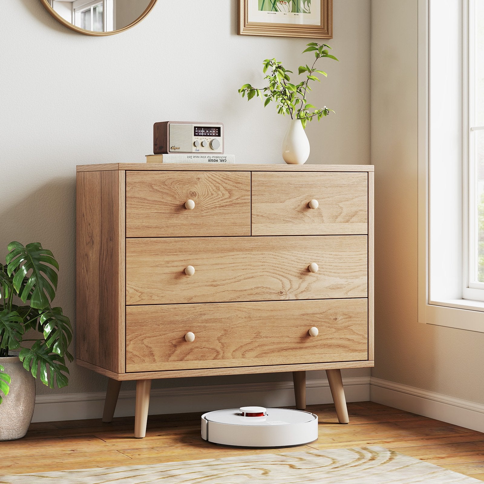 Wide Wooden Dresser with 4 Drawers for Bedroom Living Room, Natural Dressers & Chests at Gallery Canada