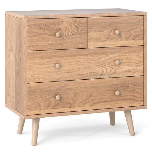 Wide Wooden Dresser with 4 Drawers for Bedroom Living Room, Natural