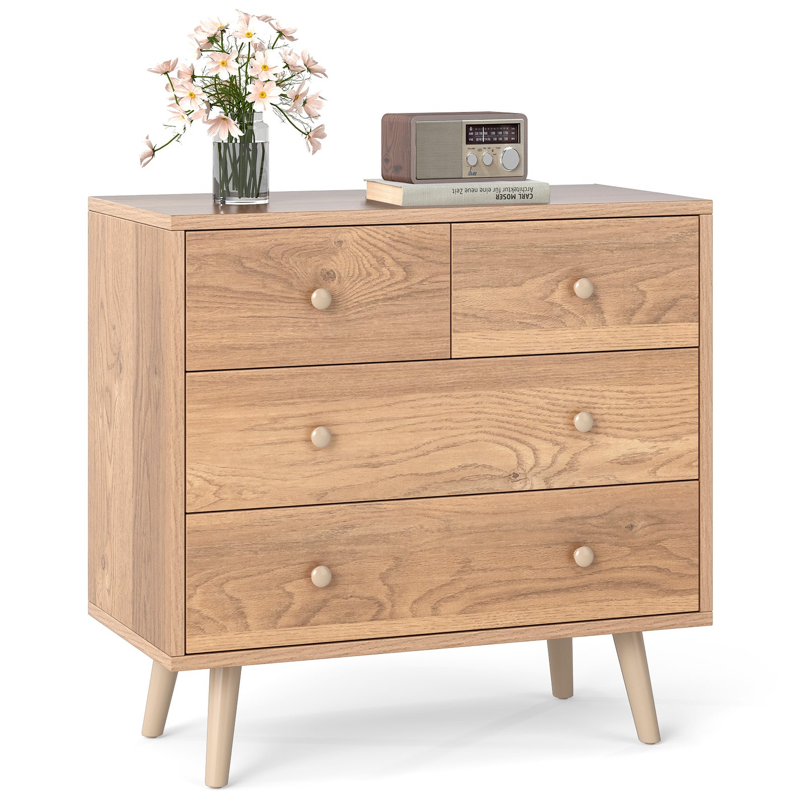 Wide Wooden Dresser with 4 Drawers for Bedroom Living Room, Natural Dressers & Chests at Gallery Canada