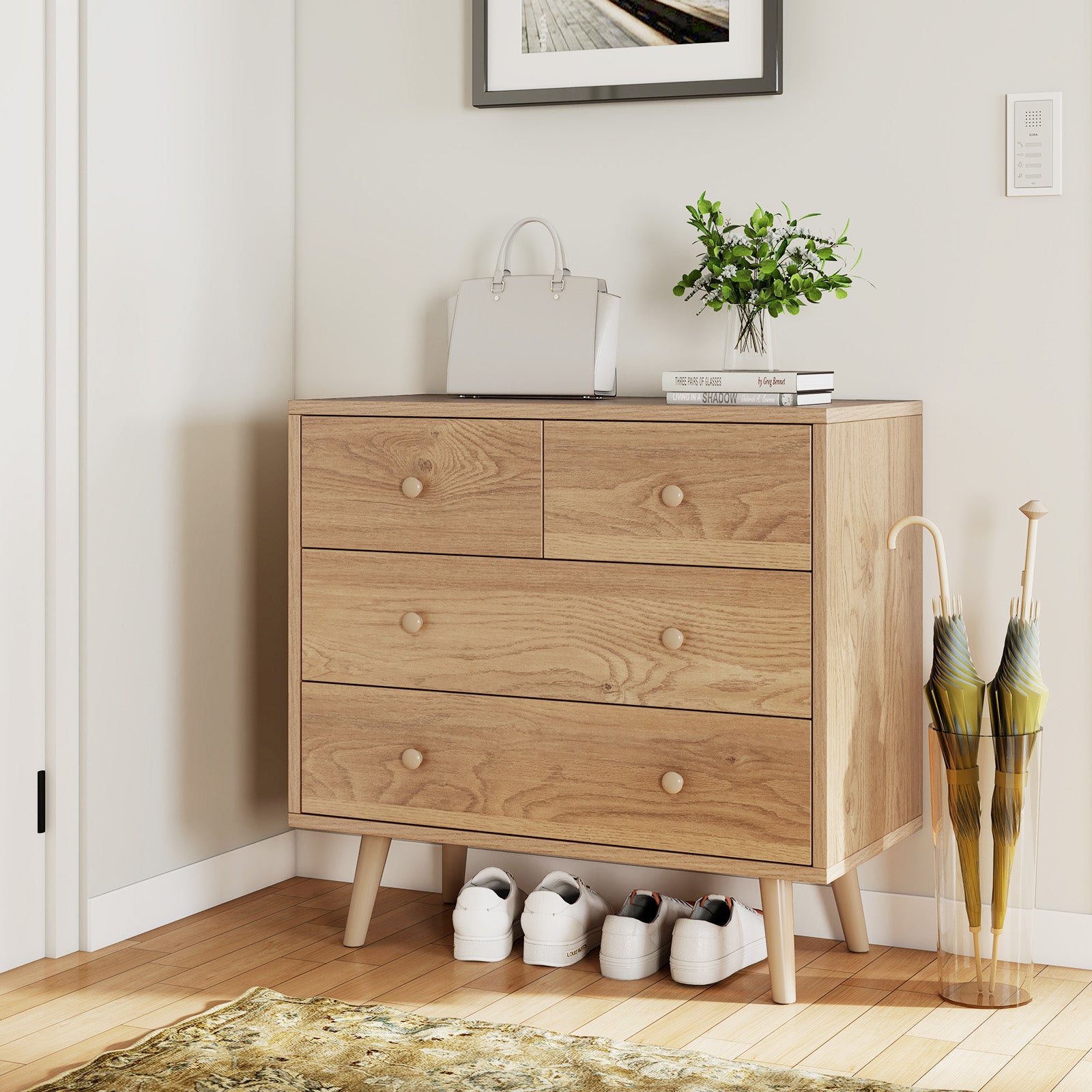 Wide Wooden Dresser with 4 Drawers for Bedroom Living Room, Natural Dressers & Chests at Gallery Canada
