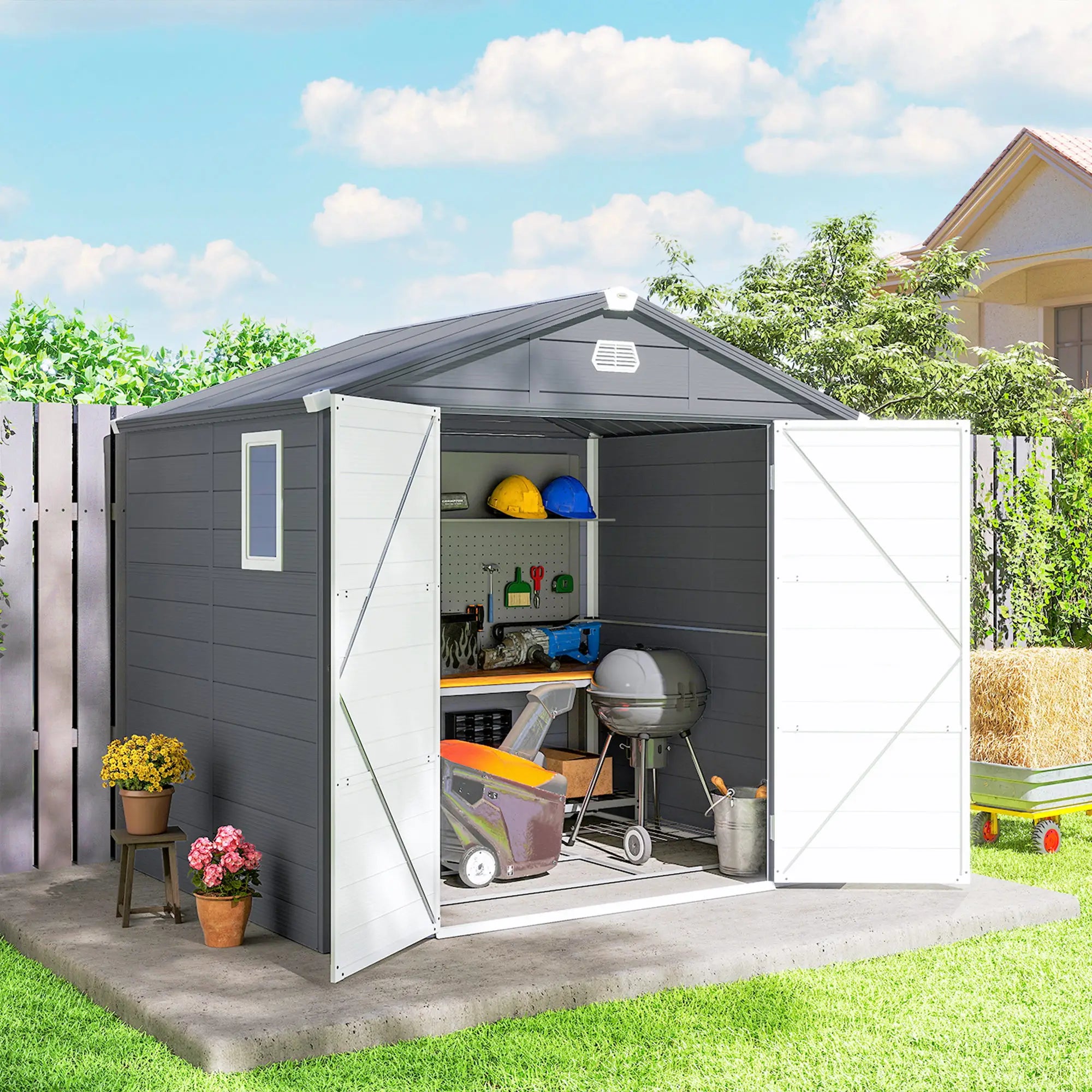 8' x 6' Plastic Garden Storage Shed, Latch Door, Vents, Dark Grey Sheds at Gallery Canada