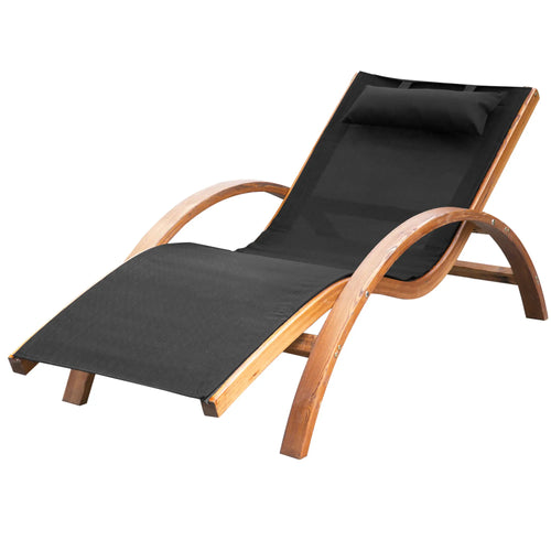 Wood Chaise Lounge Chair Recliner, Outdoor Patio Camping, Teak Black, Black