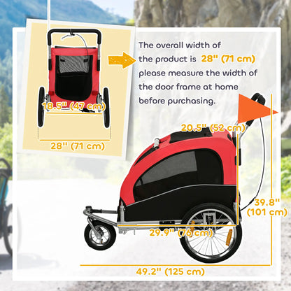 2 In 1 Dog Bike Trailer, Foldable Pet Stroller, Red