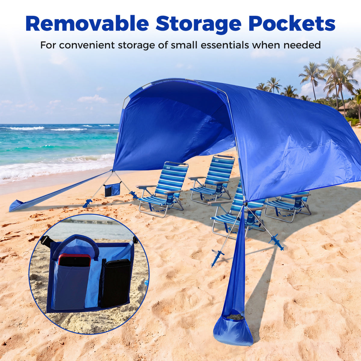 Wind Powered Beach Tent, Portable Sun Shelter Canopy, Navy Tents at Gallery Canada