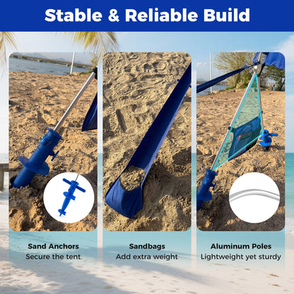 Wind Powered Beach Tent, Portable Sun Shelter Canopy, Navy Tents at Gallery Canada
