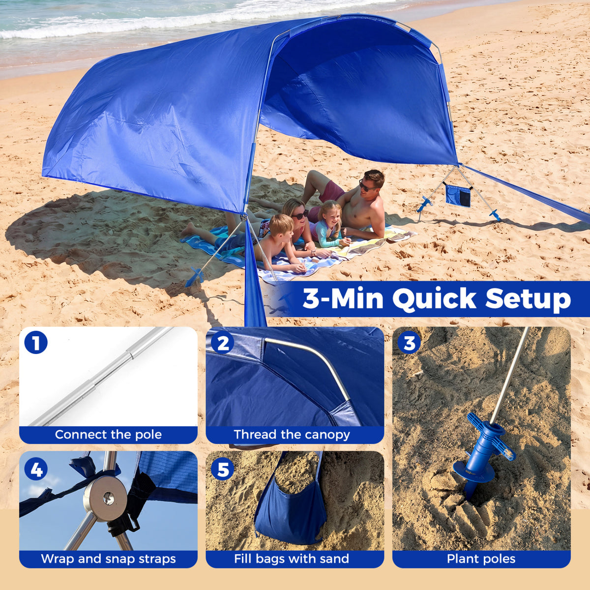 Wind Powered Beach Tent, Portable Sun Shelter Canopy, Navy Tents at Gallery Canada