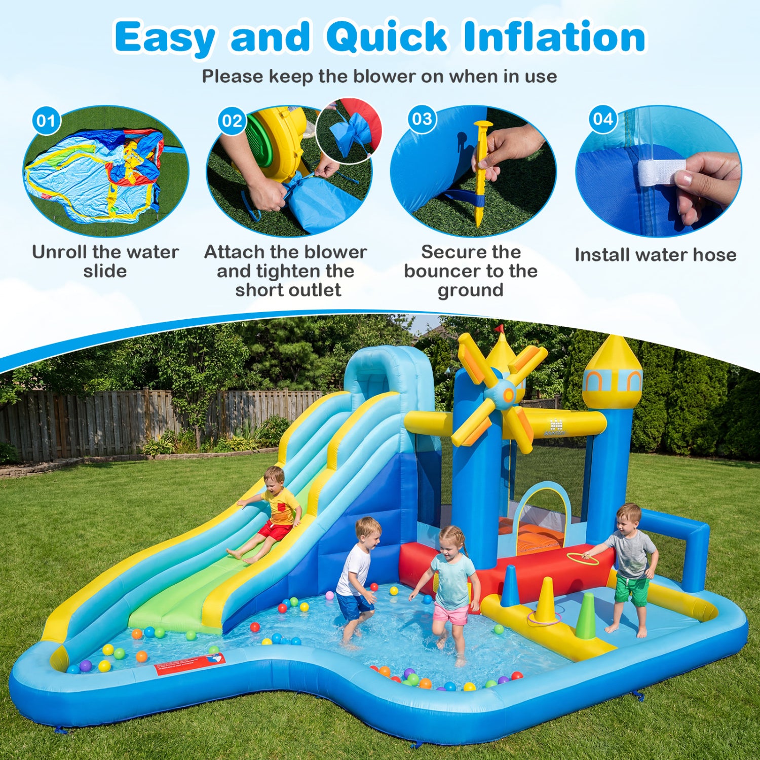 Inflatable Water Slide Park, Windmill Theme, Jumping Area, Blower Inflatable Water Slides at Gallery Canada