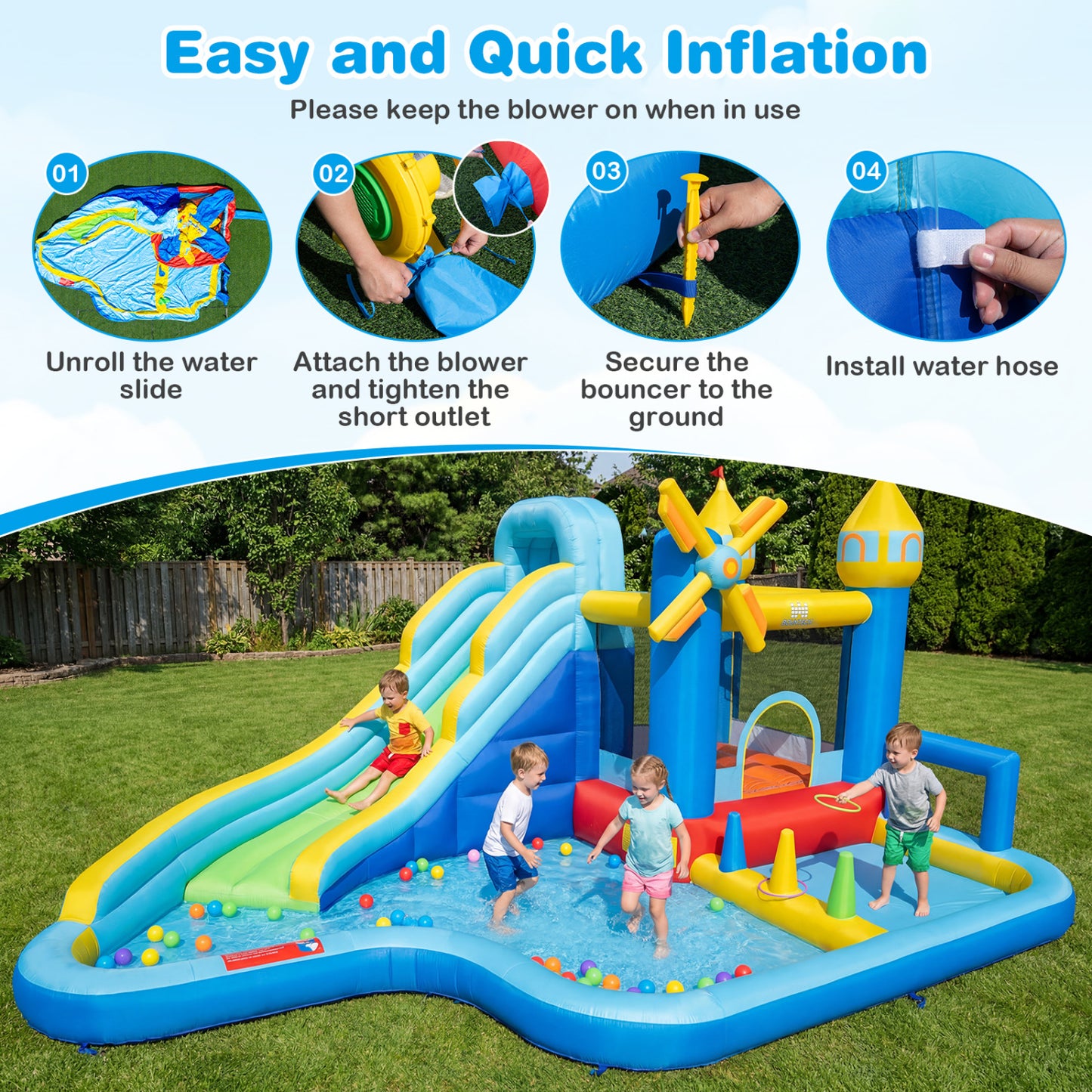 Inflatable Water Slide Park, Windmill Theme, Jumping Area, Blower Inflatable Water Slides at Gallery Canada