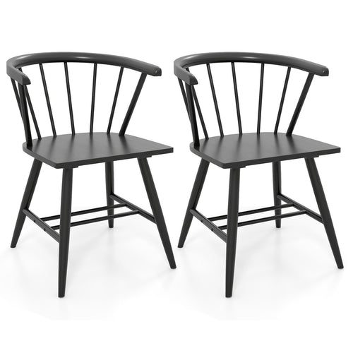 Windsor Dining Chair Set of 2 Mid-Century Modern Black Kitchen Chairs, Black