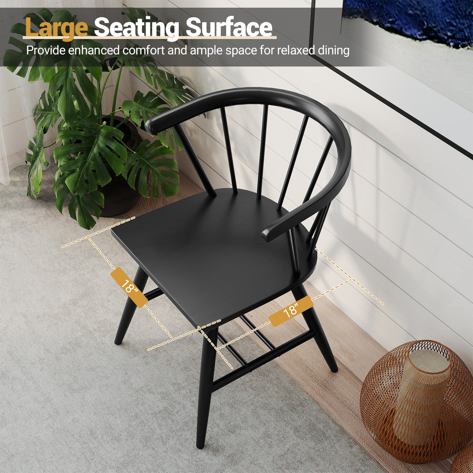 Windsor Dining Chair Set of 2 Mid-Century Modern Black Kitchen Chairs, Black Dining Chairs at Gallery Canada