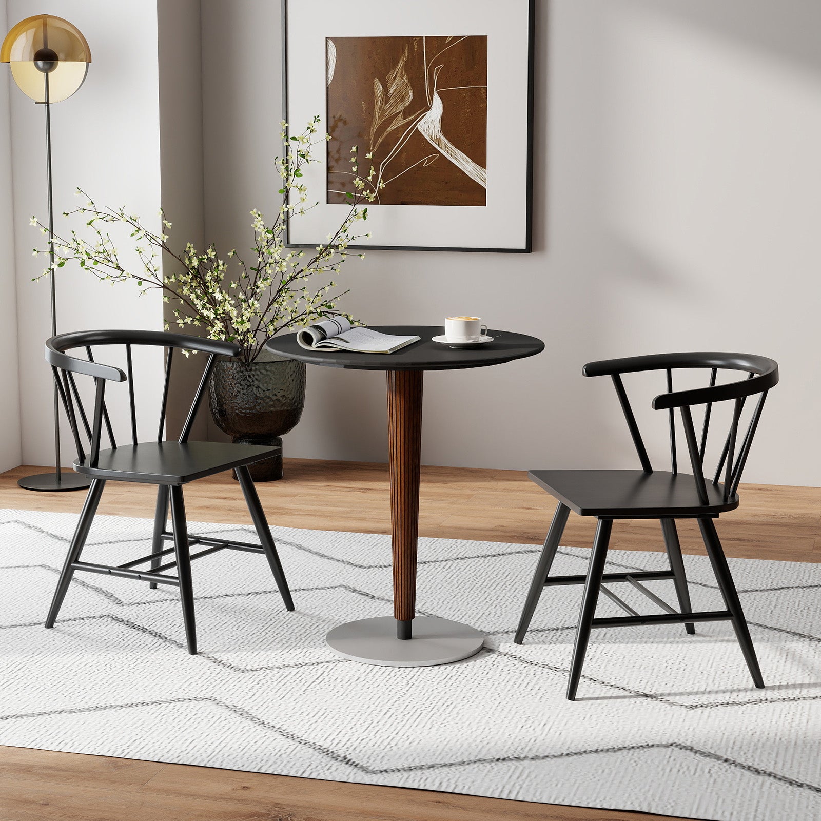 Windsor Dining Chair Set of 4 Mid-Century Modern Black Kitchen Chairs, Black Dining Chairs at Gallery Canada