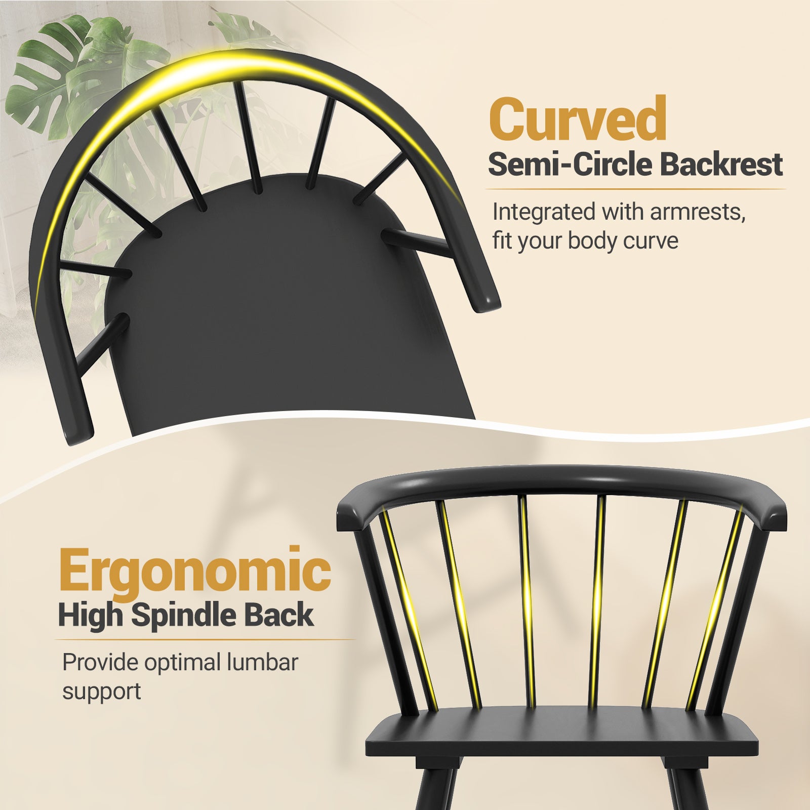 Windsor Dining Chair Set of 4 Mid-Century Modern Black Kitchen Chairs, Black Dining Chairs at Gallery Canada