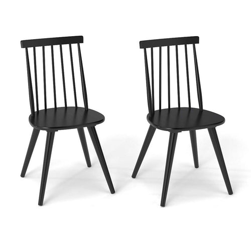 Windsor Dining Chair Set of 2, Solid Rubber Wood, Black
