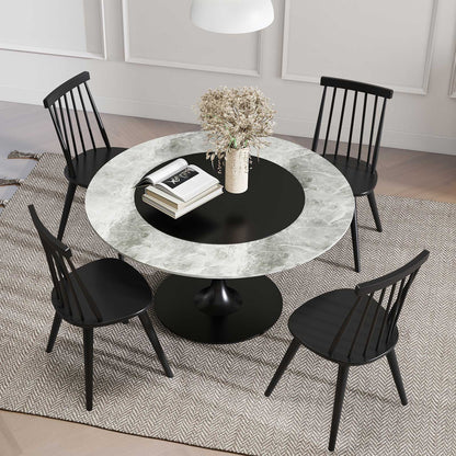 Windsor Dining Chair Set of 2, Solid Rubber Wood, Black
