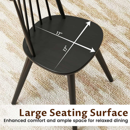 Windsor Dining Chair Set of 2, Solid Rubber Wood, Black