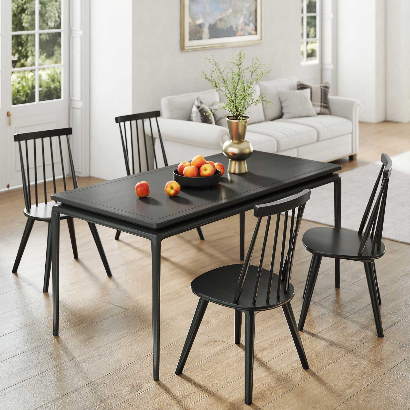 Windsor Dining Chair Set of 4 with Solid Rubber Wood Frame, Black Dining Chairs at Gallery Canada