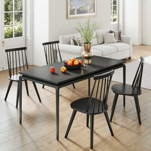 Windsor Dining Chair Set of 4 with Solid Rubber Wood Frame, Black