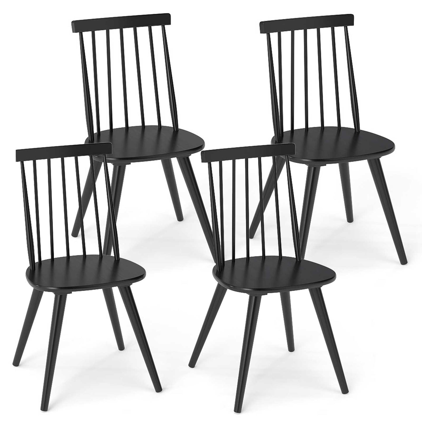 Windsor Dining Chair Set of 4 with Solid Rubber Wood Frame, Black Dining Chairs at Gallery Canada