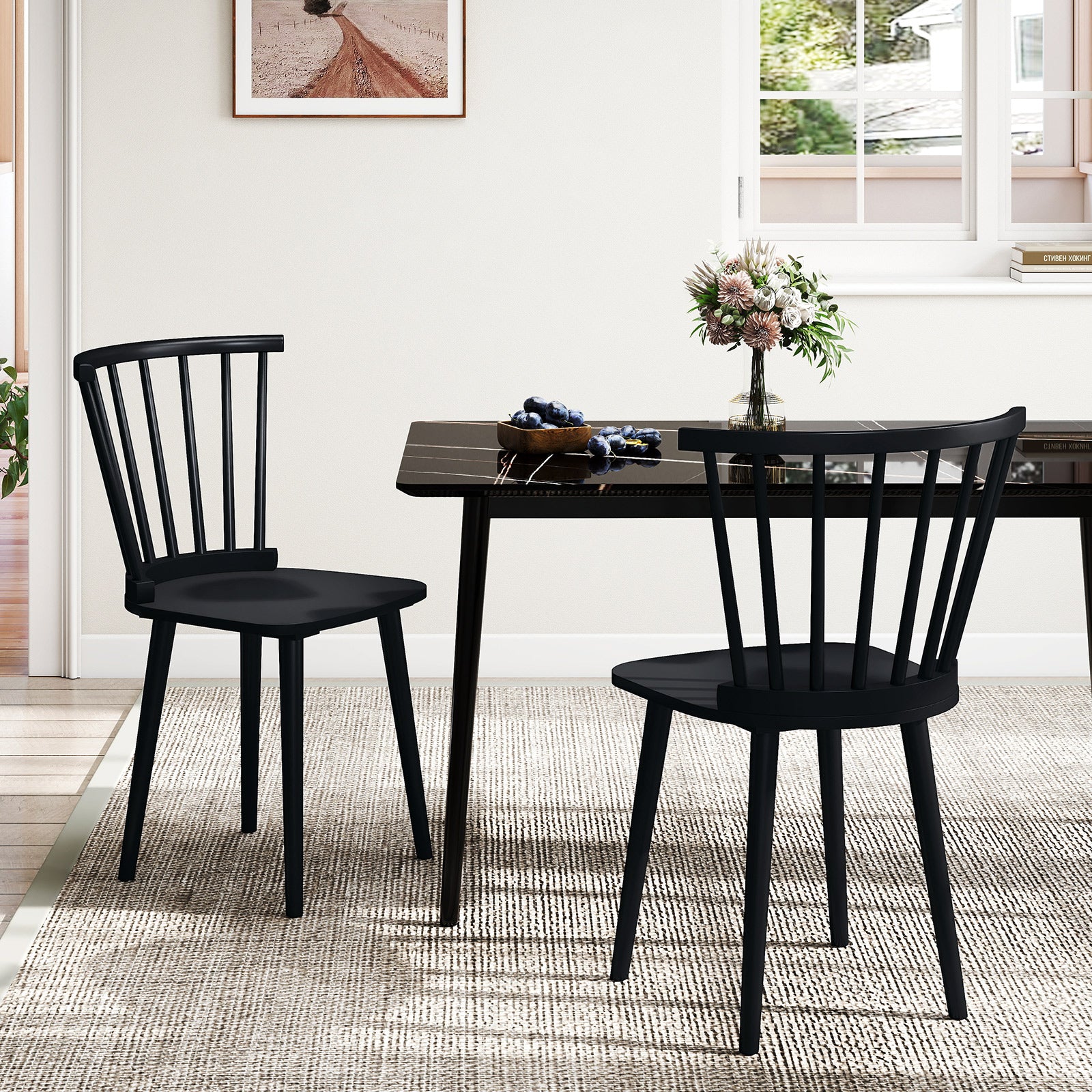 Rubber Wood Dining Chairs, Set of 2, Spindle Back, Black Dining Chairs at Gallery Canada