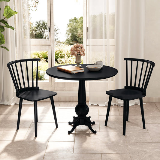 Rubber Wood Dining Chairs, Set of 2, Spindle Back, Black