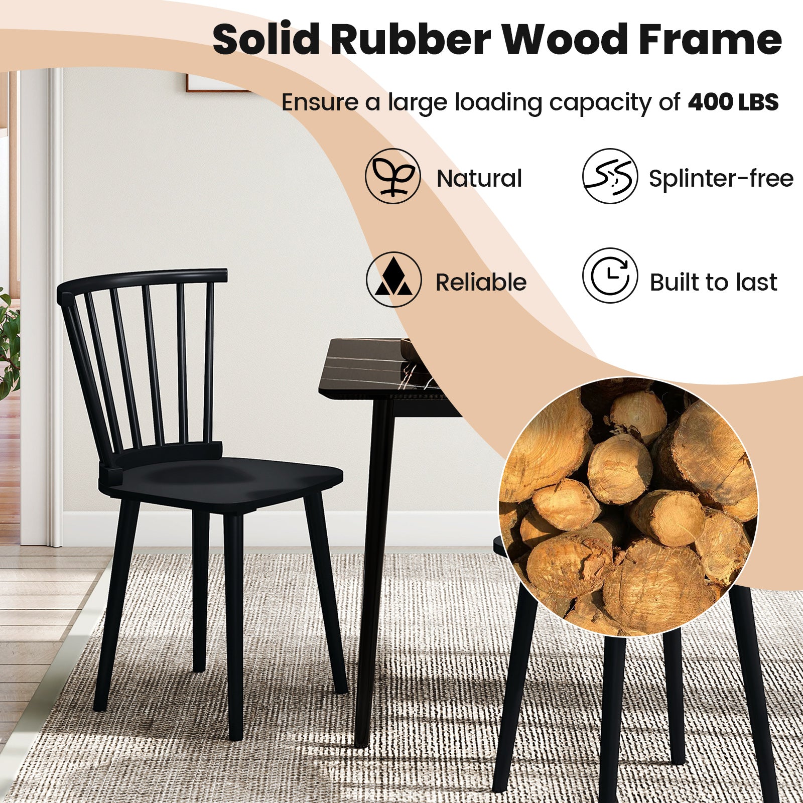 Rubber Wood Dining Chairs, Set of 2, Spindle Back, Black Dining Chairs at Gallery Canada