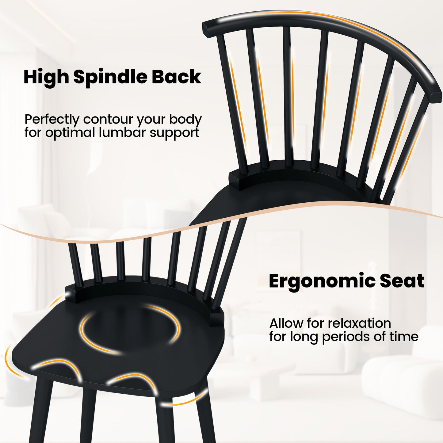 Rubber Wood Dining Chairs, Set of 2, Spindle Back, Black Dining Chairs at Gallery Canada
