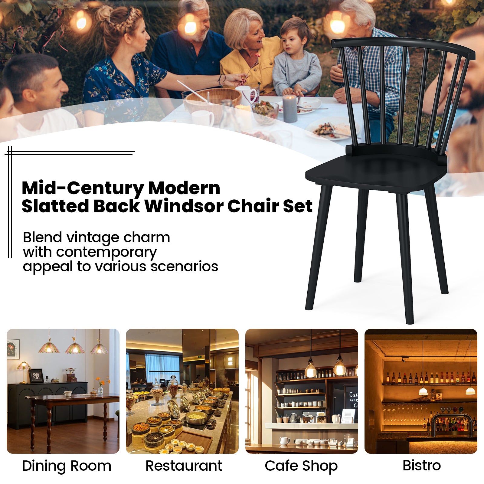 Rubber Wood Dining Chairs, Set of 2, Spindle Back, Black Dining Chairs at Gallery Canada