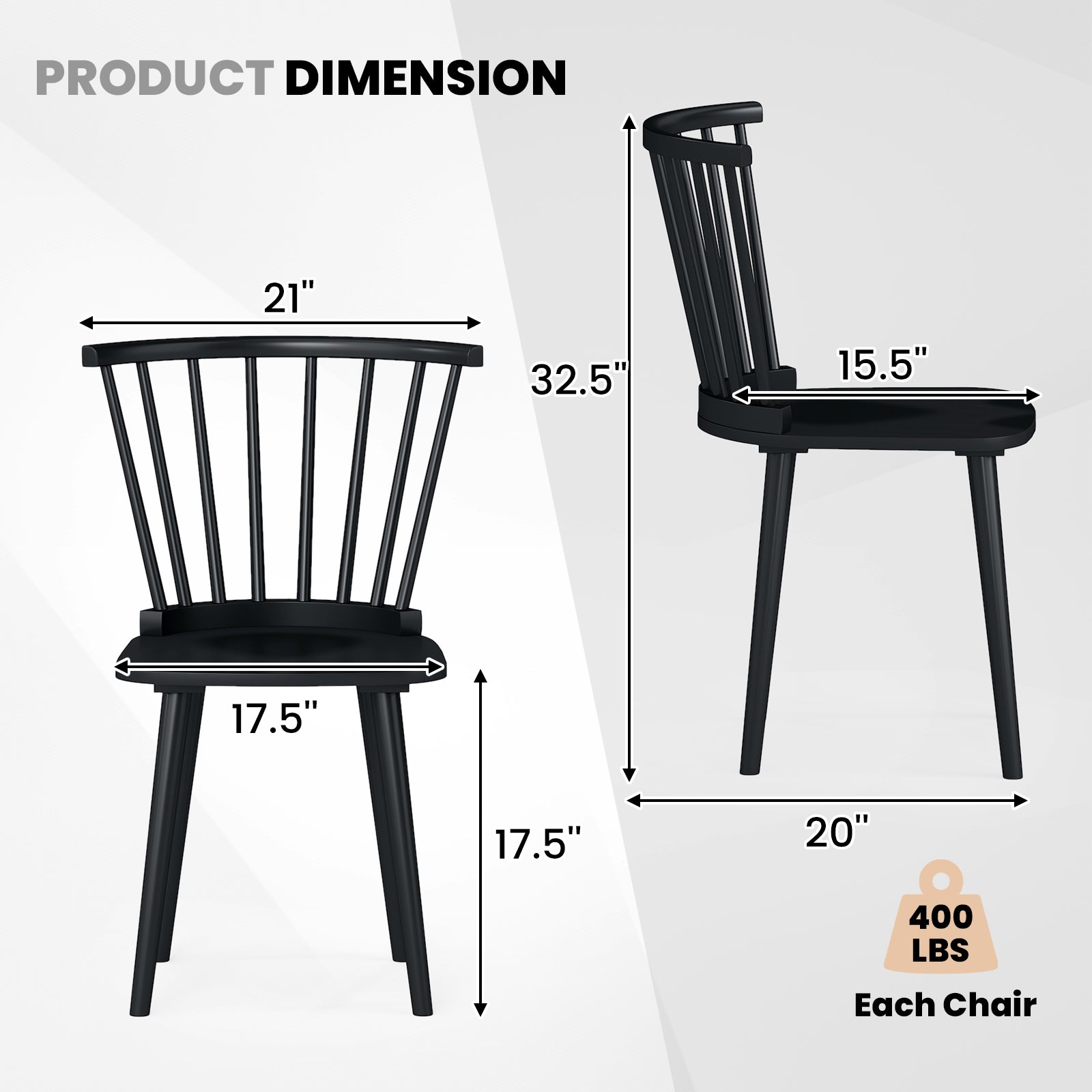 Rubber Wood Dining Chairs, Set of 2, Spindle Back, Black Dining Chairs at Gallery Canada