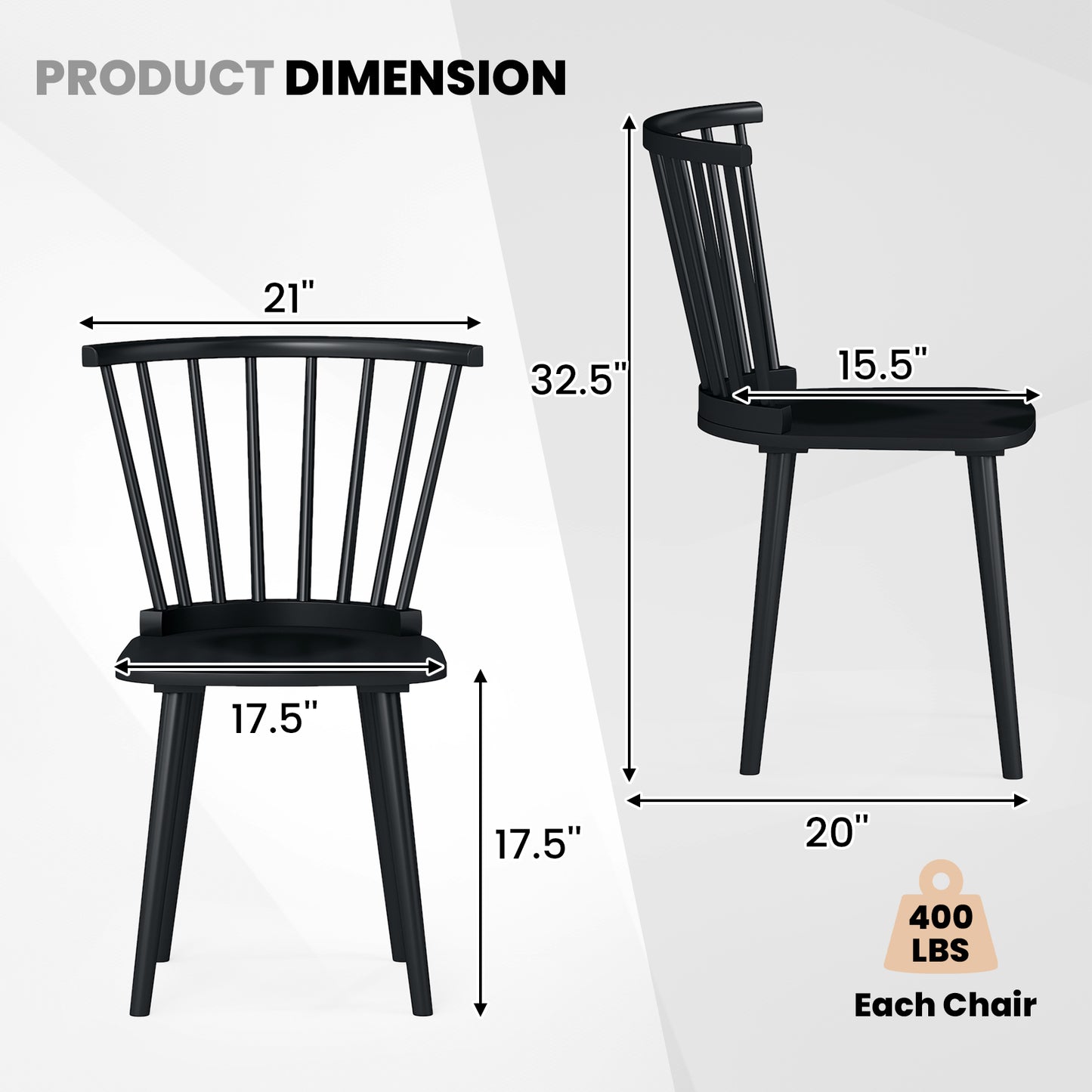 Rubber Wood Dining Chairs, Set of 2, Spindle Back, Black Dining Chairs at Gallery Canada
