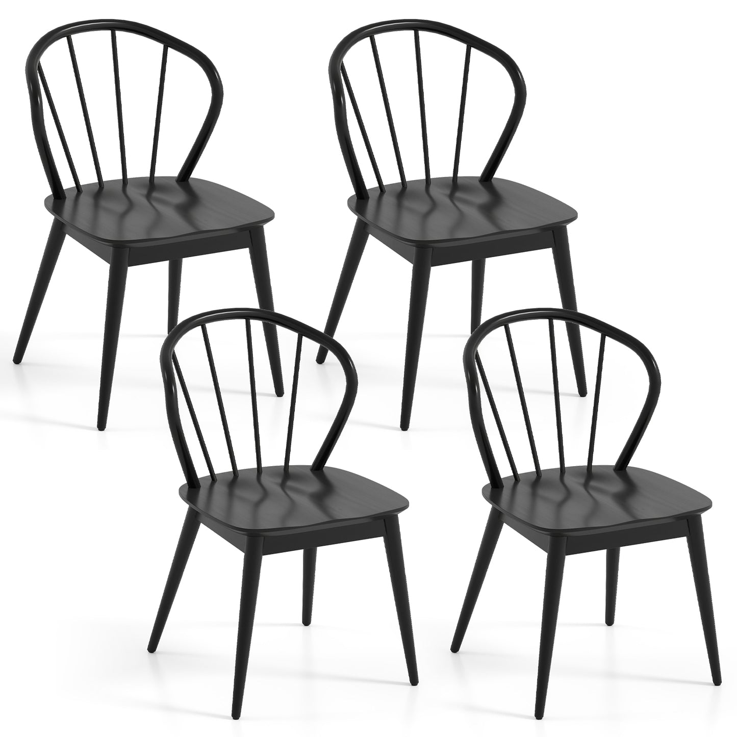 Windsor Dining Chairs Set of 4 with Spindle Backrest, Black