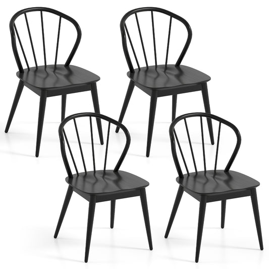 Windsor Dining Chairs Set of 4 with Spindle Backrest, Black
