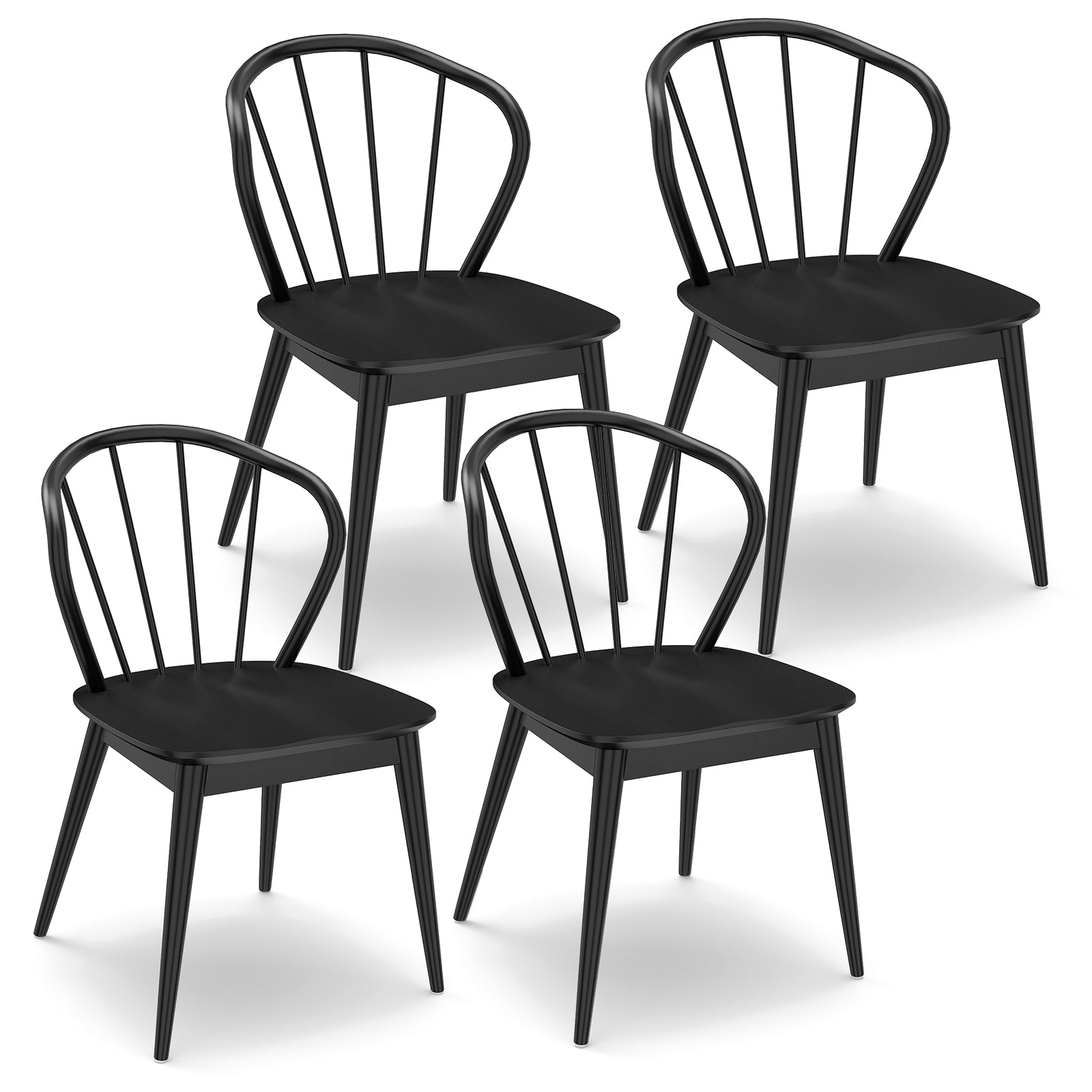 Windsor Dining Chairs Set of 4 with Spindle Backrest, Black Dining Chairs Black at Gallery Canada