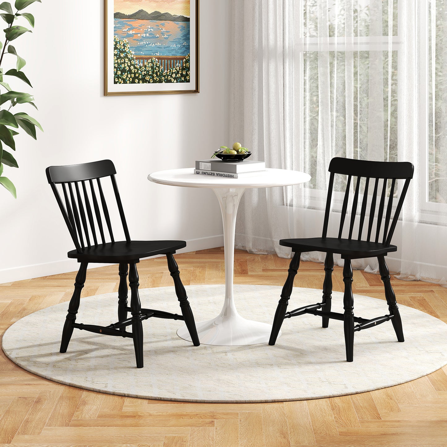 Dining Chairs Set of 2, Curved Spindle Back, Black Dining Chairs at Gallery Canada