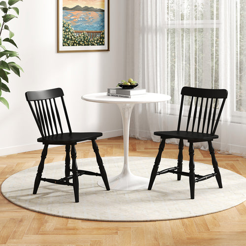 Dining Chairs Set of 2, Curved Spindle Back, Black