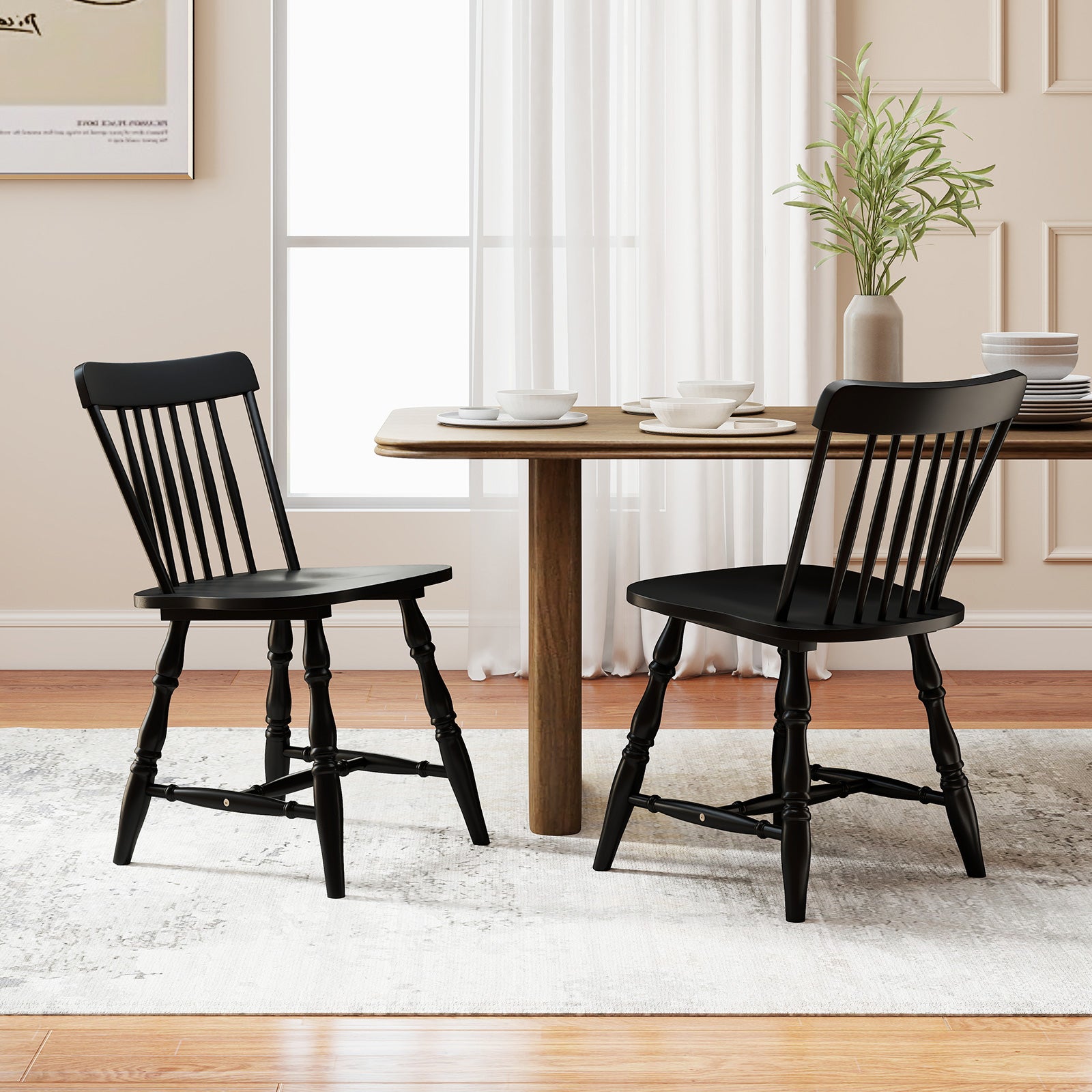Dining Chairs Set of 2, Curved Spindle Back, Black Dining Chairs at Gallery Canada