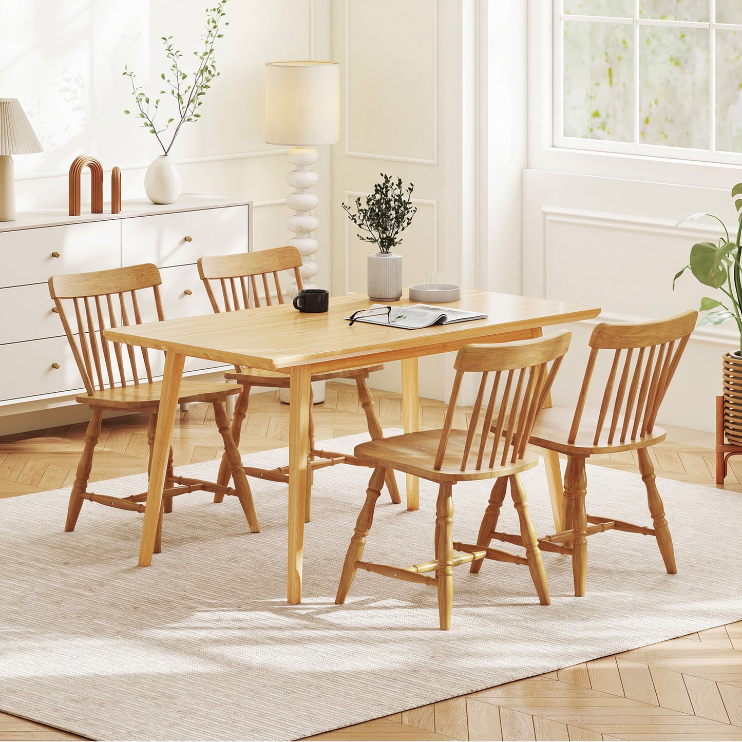Dining Chairs Set Of 2, Curved Spindle Back, Natural Dining Chairs at Gallery Canada