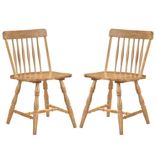 Ensemble de 2 chaises de salle à manger, dossier à fuseaux incurvés, naturel