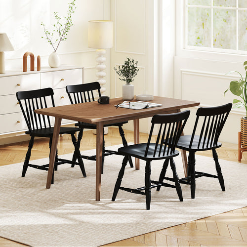 Dining Chairs Set Of 4, Curved Spindle Back, Black